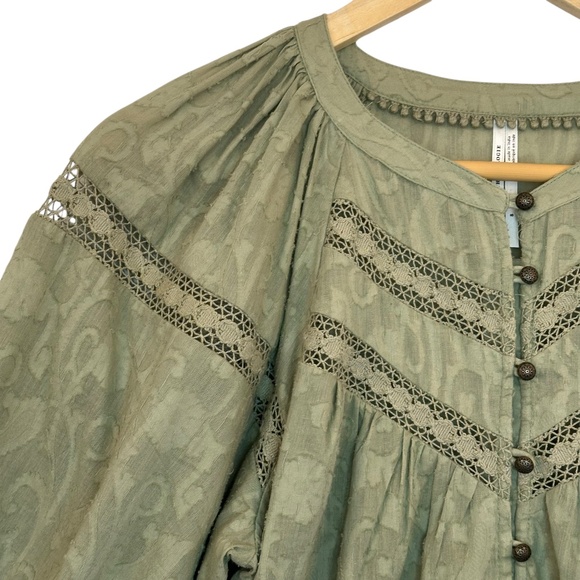 Anthropologie Top Blouse Women's S Harmony Sage Lace Peasant Cottage Feminine - Picture 9 of 15